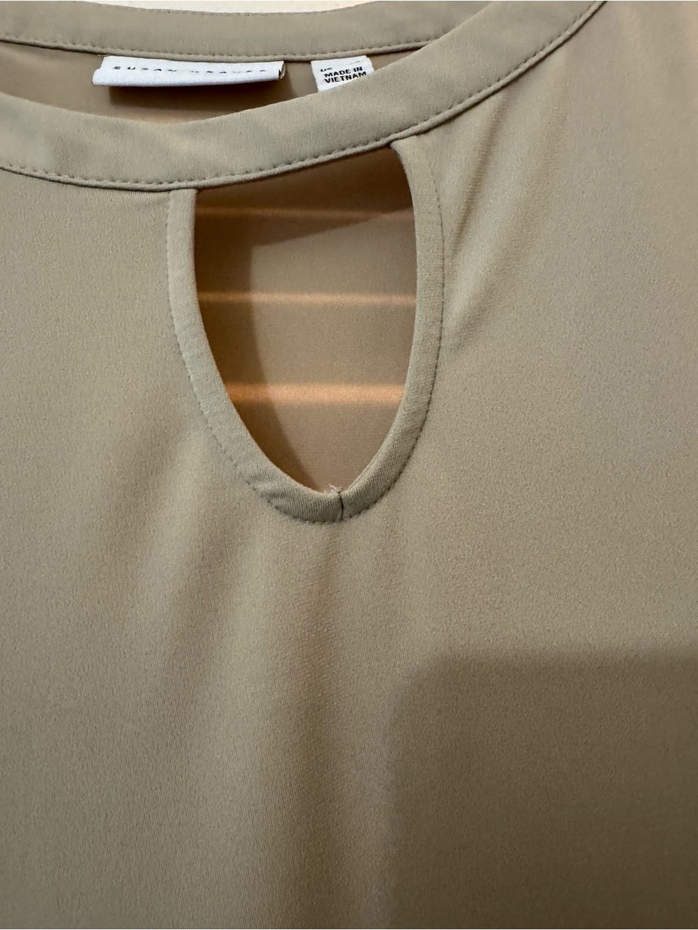 Susan Graver Taupe Short-Sleeve Keyhole Blouse - Picture 3 of 6